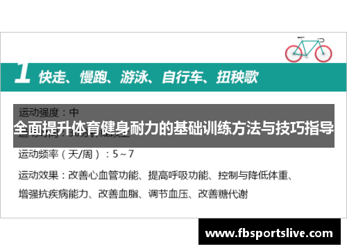 全面提升体育健身耐力的基础训练方法与技巧指导